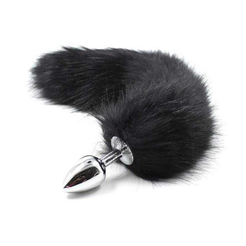 Toysforlovers - Foxtail Metal Plug Black Tail - Length 7 Cm  - Dia 2,5 CM