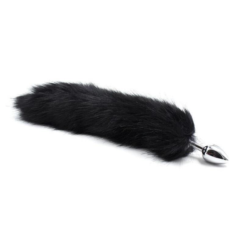 Toysforlovers - Foxtail Metal Plug Black Tail - Length 7 Cm  - Dia 2,5 CM