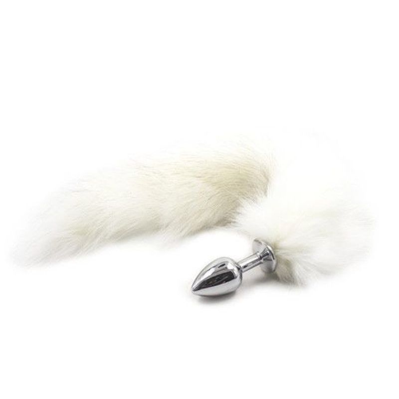 Toysforlovers - Foxtail Metal Plug Long White Tail - Plug Length 7 Cm  - Dia 2,5 CM