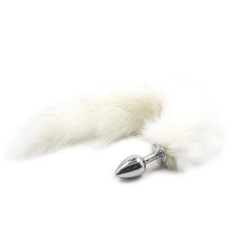 Toysforlovers - Foxtail Metal Plug Long White Tail - Plug Length 7 Cm - Dia 2,5 CM