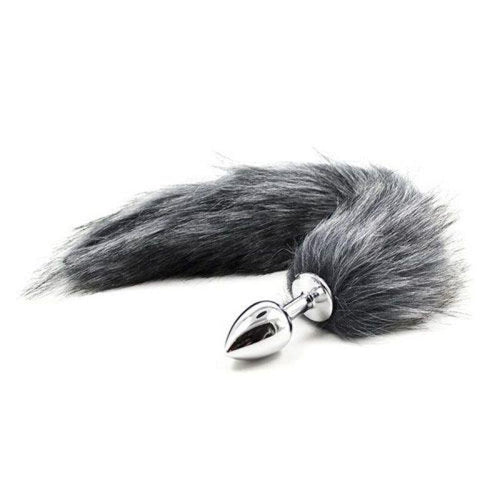 Toysforlovers Foxtail Metal Plug Grey Tail - Length 7 Cm - Dia 2,5 CM