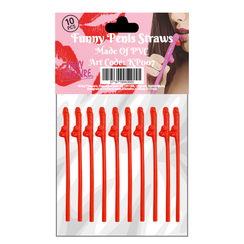 Kinky Pleasure - KP007 - Penis Straws - 10pcs - Red - New Package