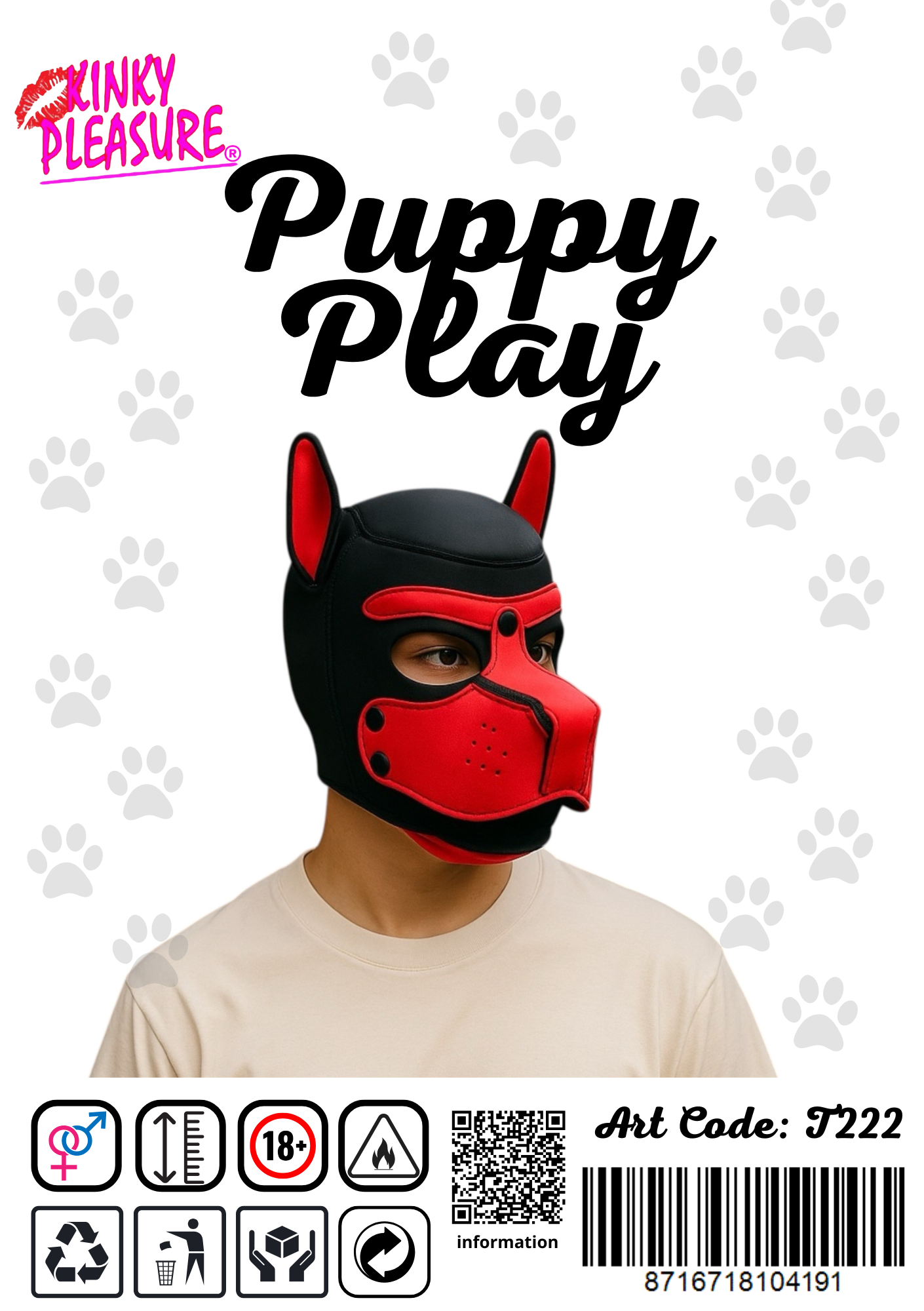 Kinky Pleasure - T222 - BDSM - Dog Mask - Red