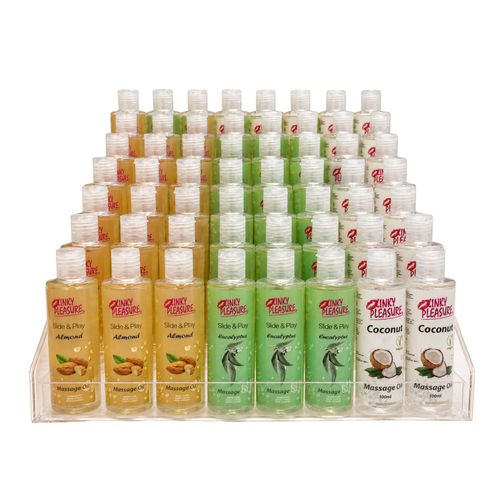 Kinky Pleasure - Display – KP Massage Oil – 100ml – Coconut, Almond, Eucalyptus – 56 Pieces