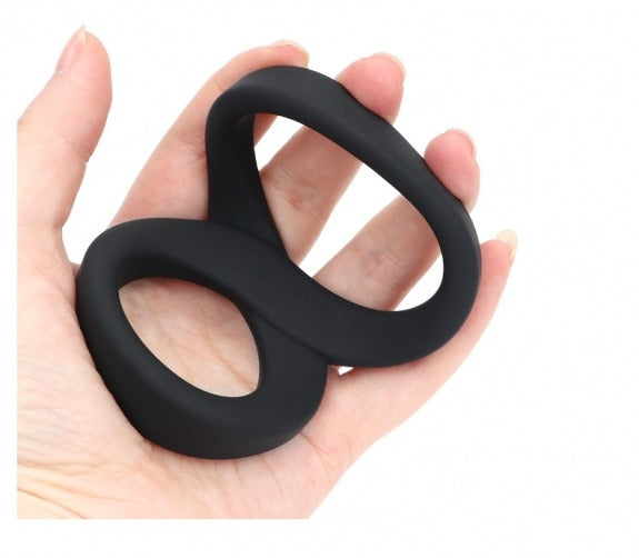 Power Escorts - BR64 - Locked Up Duo Cockring for Cock & Balls - Silicone - Black