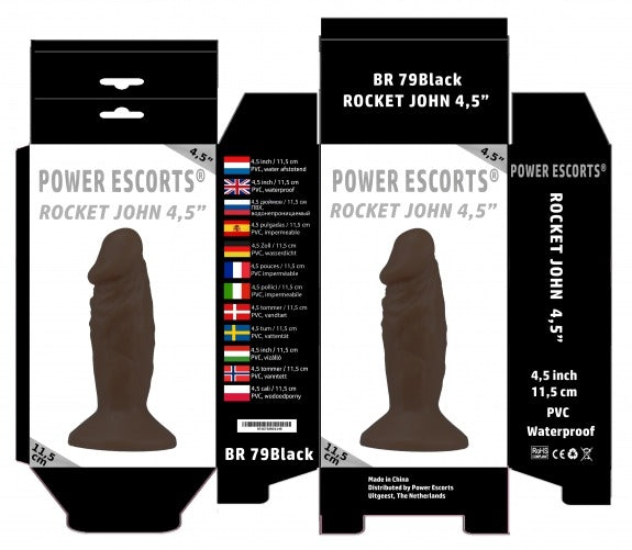 Power Escorts - BR79 - Rocket John 4,5'' Realistic Mini Dildo - 11,5 CM - Black