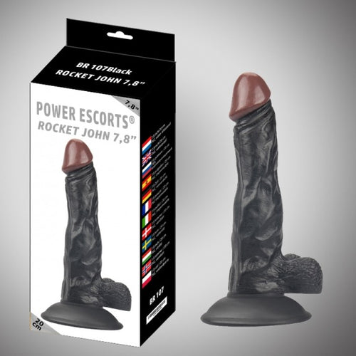 Power Escorts - BR107 - Rocket John 7,8'' - Realistic Dildo - 7,8 Inch / 20 CM - Black