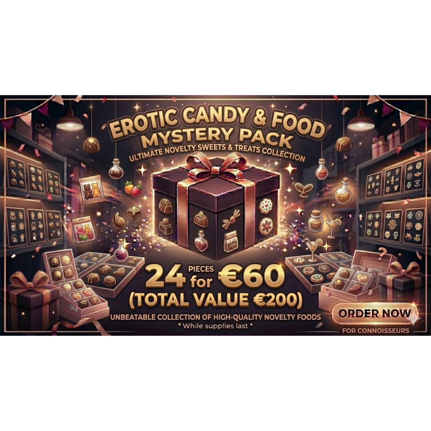 Kinky Pleasure - MYSTERY PACK - Erotic Candy & Food – 24 Pieces Surprise Selection