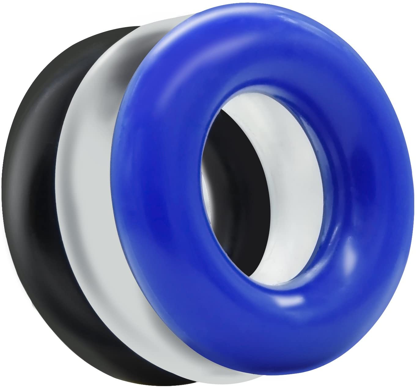 Power Escorts - BR272 - Donut Cockring 3 Pack - Super Stretchable - 3 colors blue /clear /black - attractive colourbox