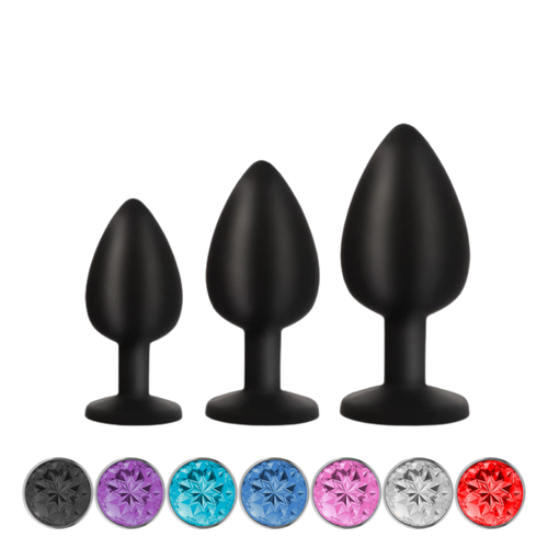 Power Escorts - BR135 - Diamond King - Silicone Butt Plug - Black - 7 Colours - 3 Sizes