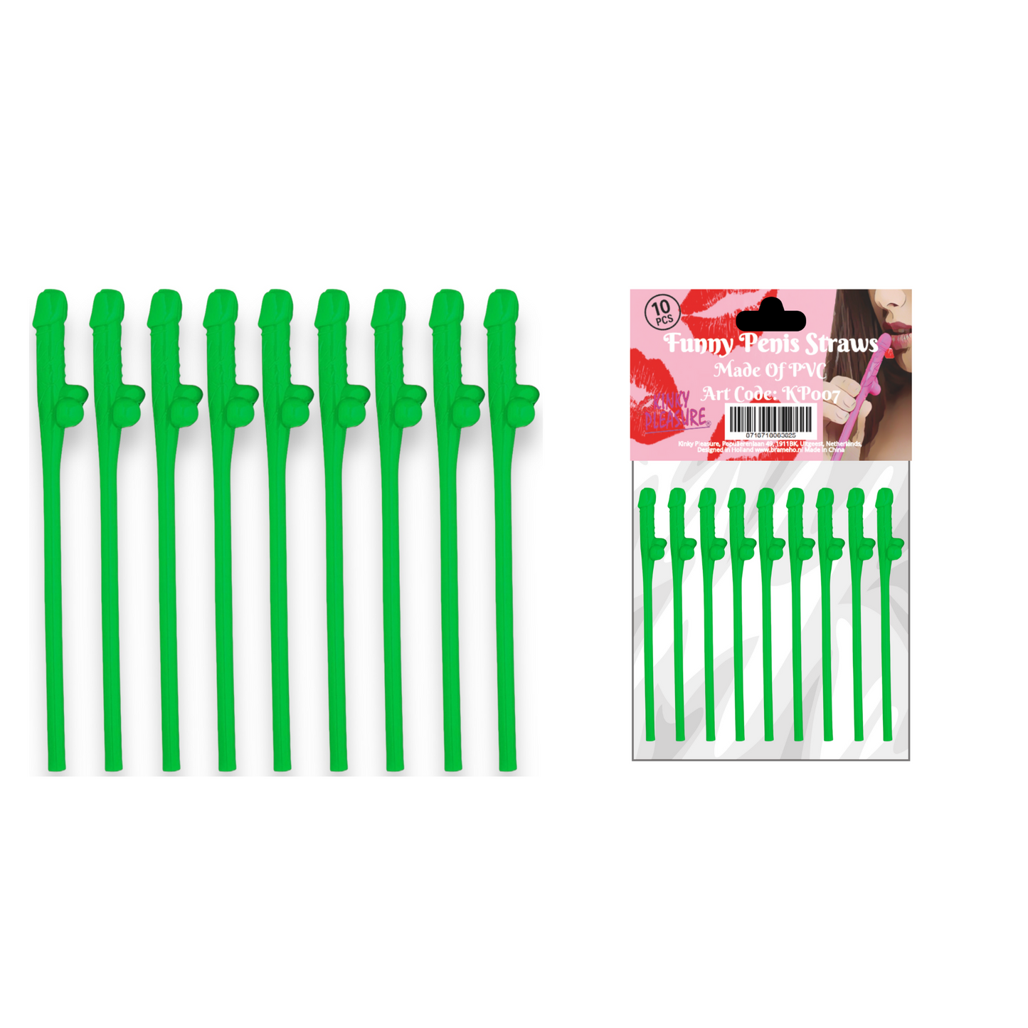 Kinky Pleasure - KP007 - Penis Straws - 10pcs - Green - New Package