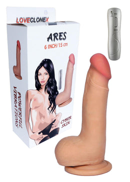 Boysoftoys Ares Loveclonex Ultra Realistic Vibrator - Cyber skin feels like real - Better then Silicone - 3 cm thick - 21-00001 - Suction Cup - Wired Remote - Flesh - 6 inch / 15 cm