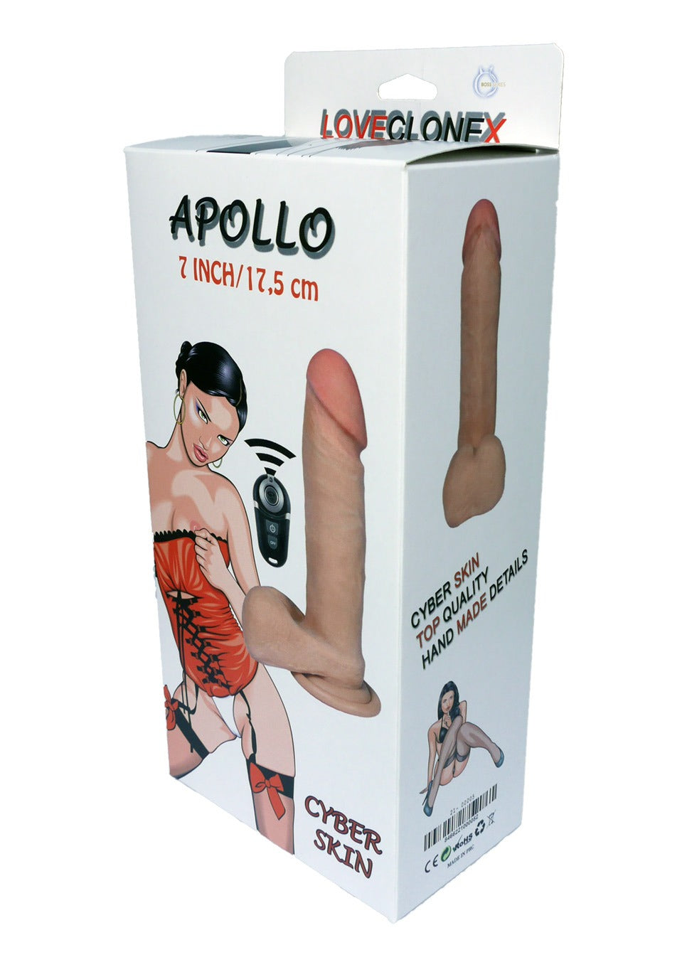 Bossoftoys - 21-00005 - Apollo - Loveclonex - Ultra Realistic Vibrator - Cyber skin feels like real - Better then Silicone - 5-7 cm thick - Suction Cup - Wireless Remote - Rechargeable - Flesh - 7 inch / 17.5 cm