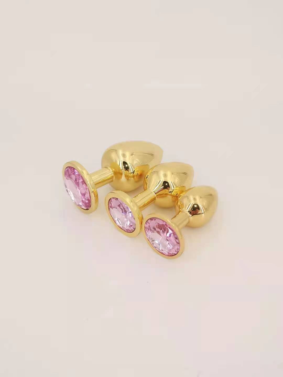 Power Escorts - BR210 Pink - Diamond King Gold Anal Plug Starter 3-Pack Pink Stone