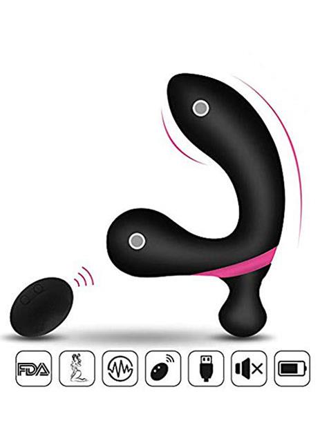 Bossoftoys - 22-00016 - Prostate Stimulator - Remote control - 2 strong Motors - 10 Function - Rechargeable - Black  - very stylish black design box