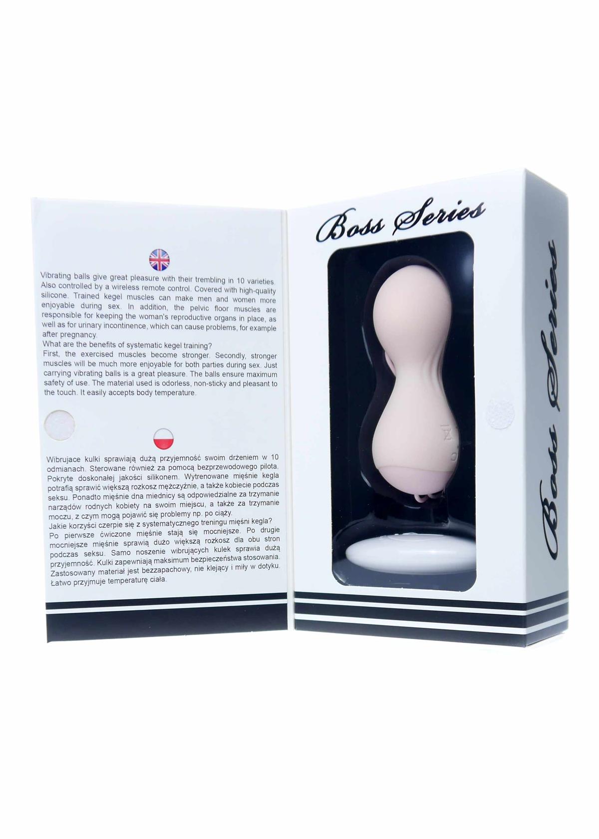 Bossoftoys - 22-00026 - Vibrating Kegel Balls - Silicone - flesh colour - total length 8 cm - dia 3/3,5 cm - 10 function Remote Control - Rechargeable - colour windowbox