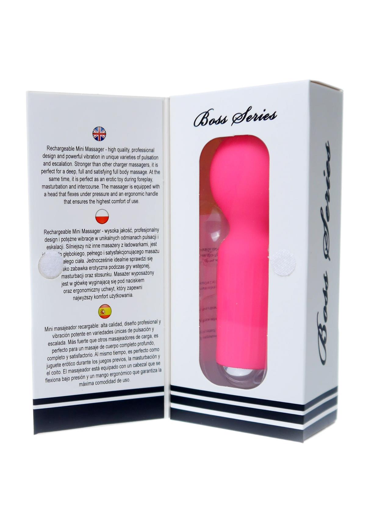 Bossoftoys - 22-00039 - Mini Massager vibrator - 20 Functions - Silicone - 11 cm - dia 3,7 cm - Rechargeable - attractive Colour windowbox - Pink