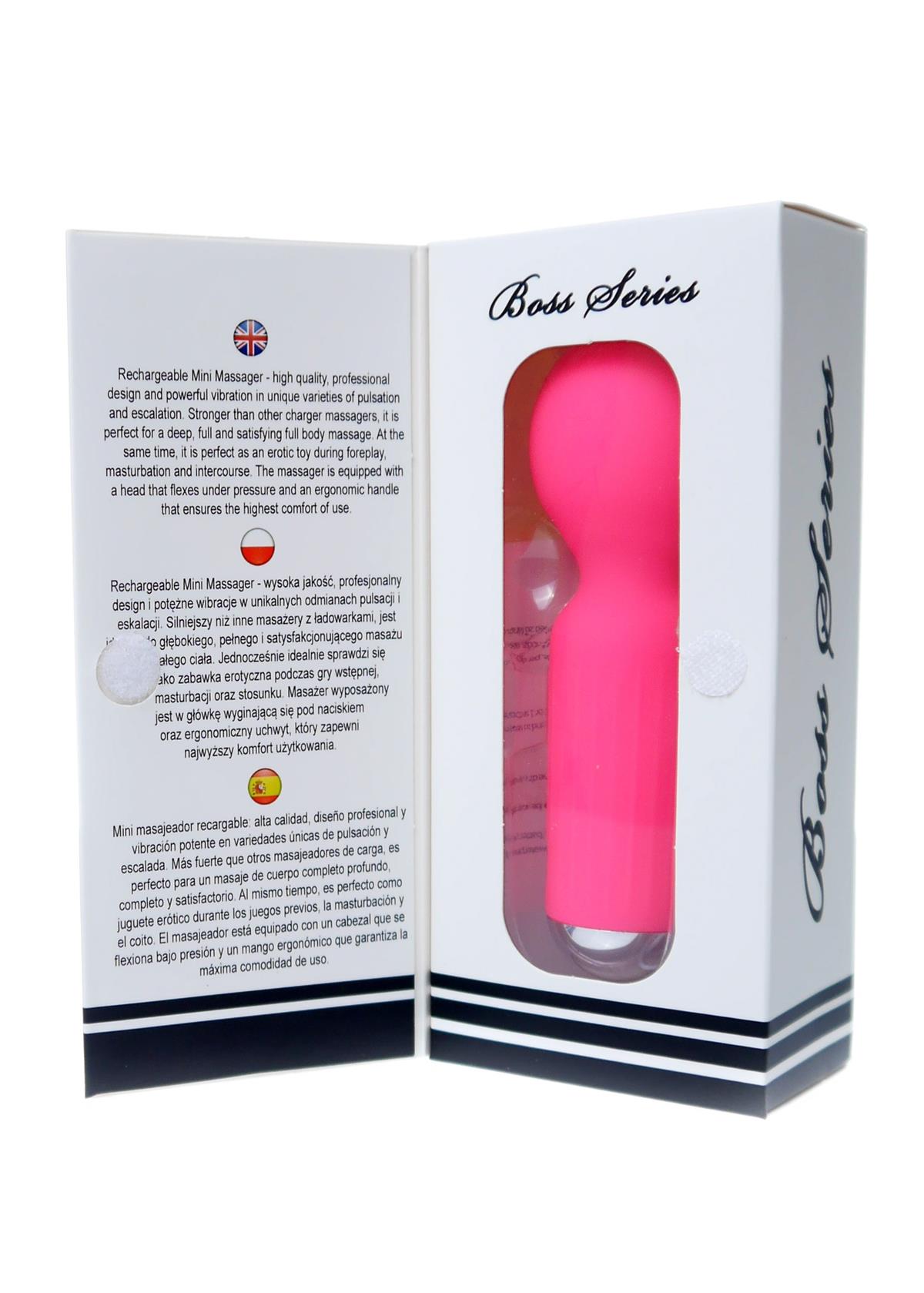 Bossoftoys - 22-00039 - Mini Massager vibrator - 20 Functions - Silicone - 11 cm -  dia 3,7 cm - Rechargeable - attractive Colour windowbox - Pink