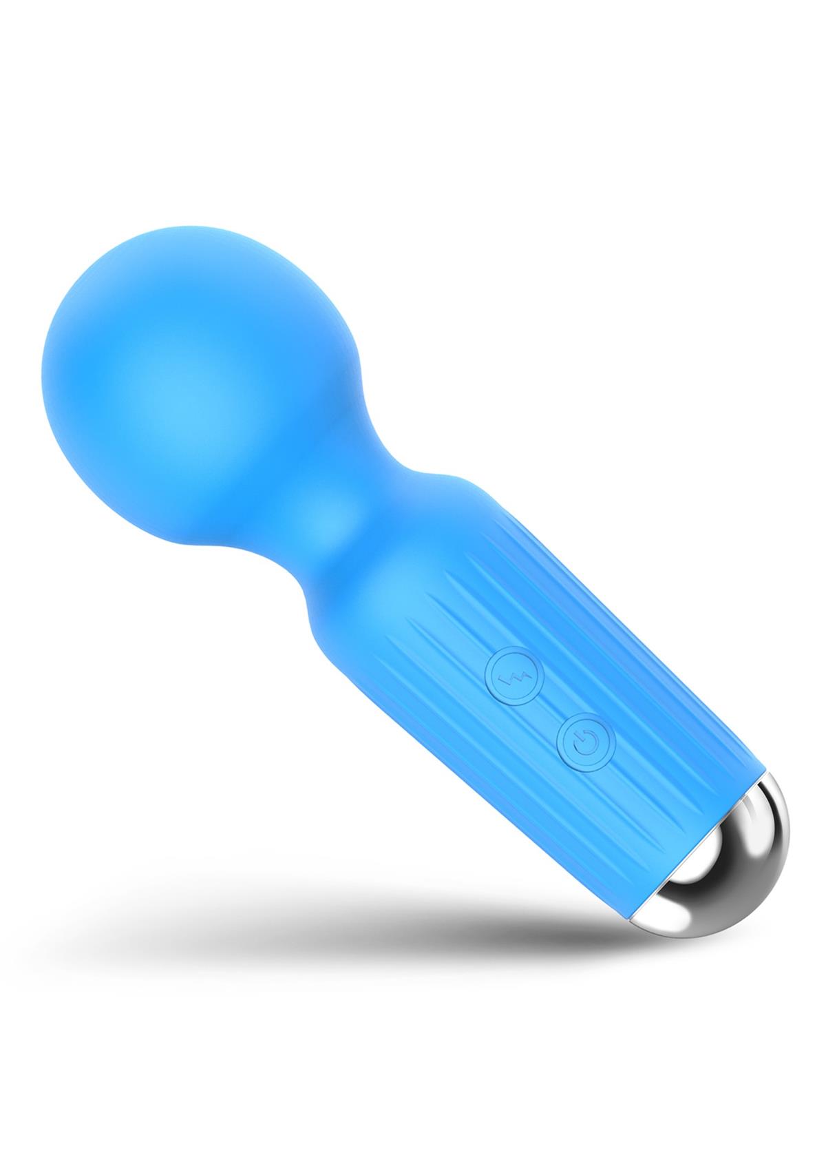 Bossoftoys - 22-00041 - Mini Massager vibrator - 20 Functions - Silicone - 11 cm -  dia 3,7 cm - Rechargeable - attractive Colour windowbox - Blue
