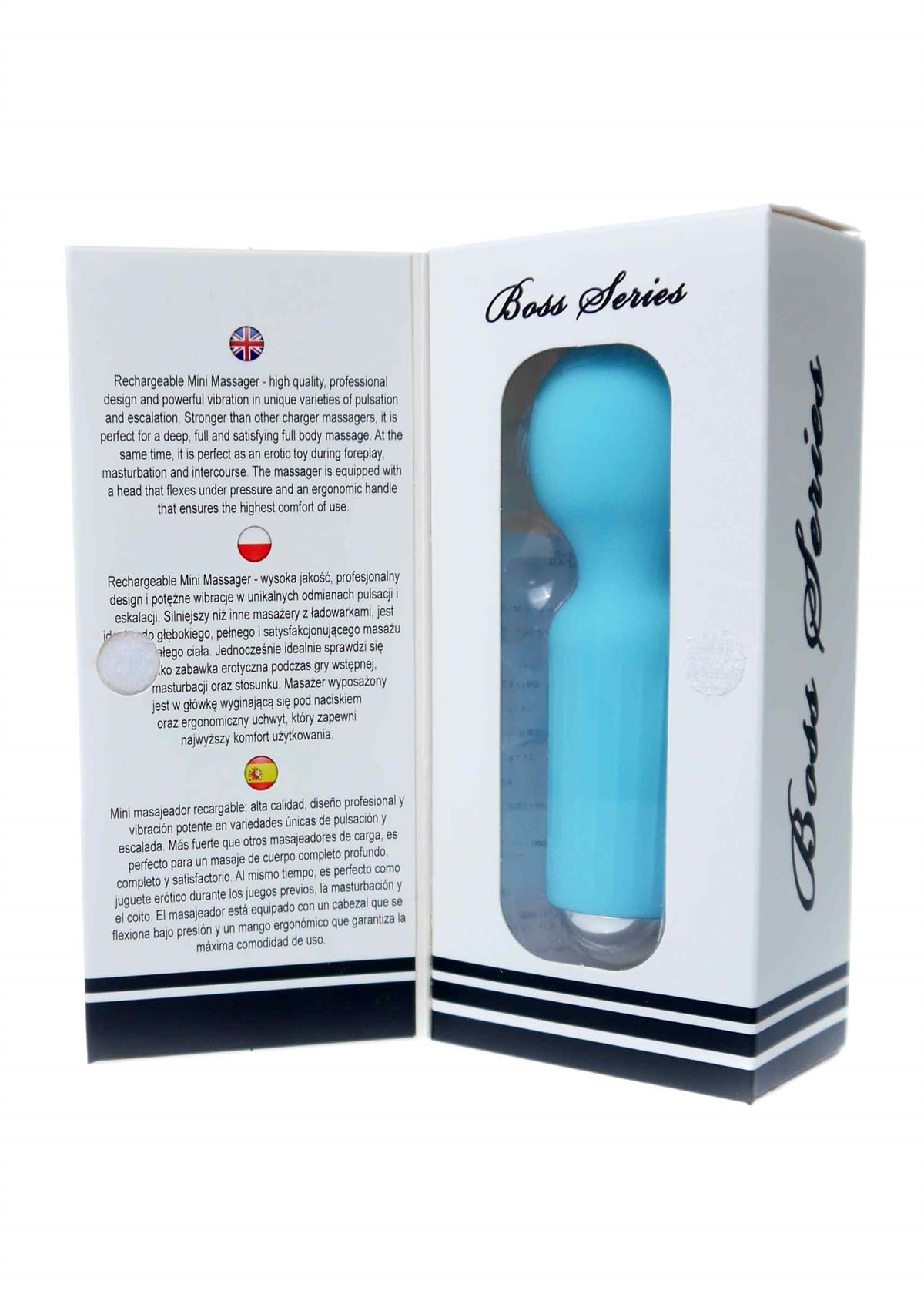 Bossoftoys - 22-00041 - Mini Massager vibrator - 20 Functions - Silicone - 11 cm -  dia 3,7 cm - Rechargeable - attractive Colour windowbox - Blue