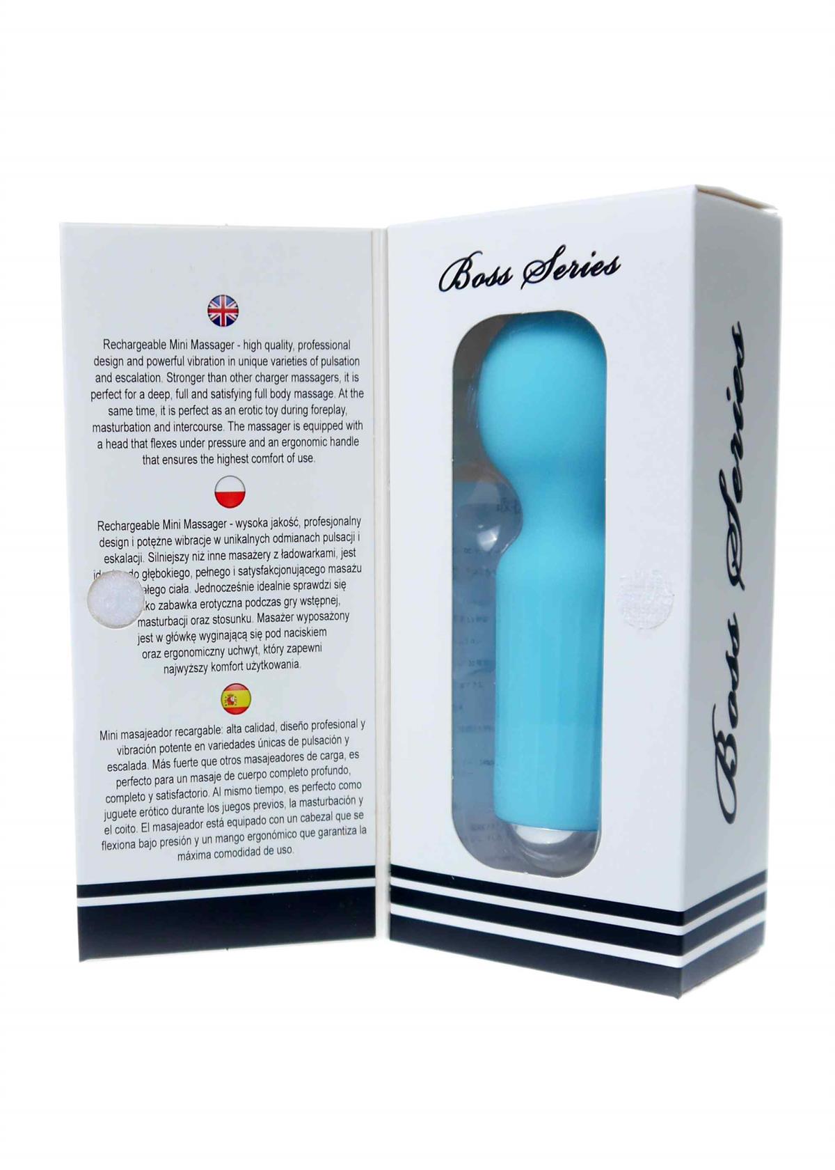 Bossoftoys - 22-00041 - Mini Massager vibrator - 20 Functions - Silicone - 11 cm - dia 3,7 cm - Rechargeable - attractive Colour windowbox - Blue