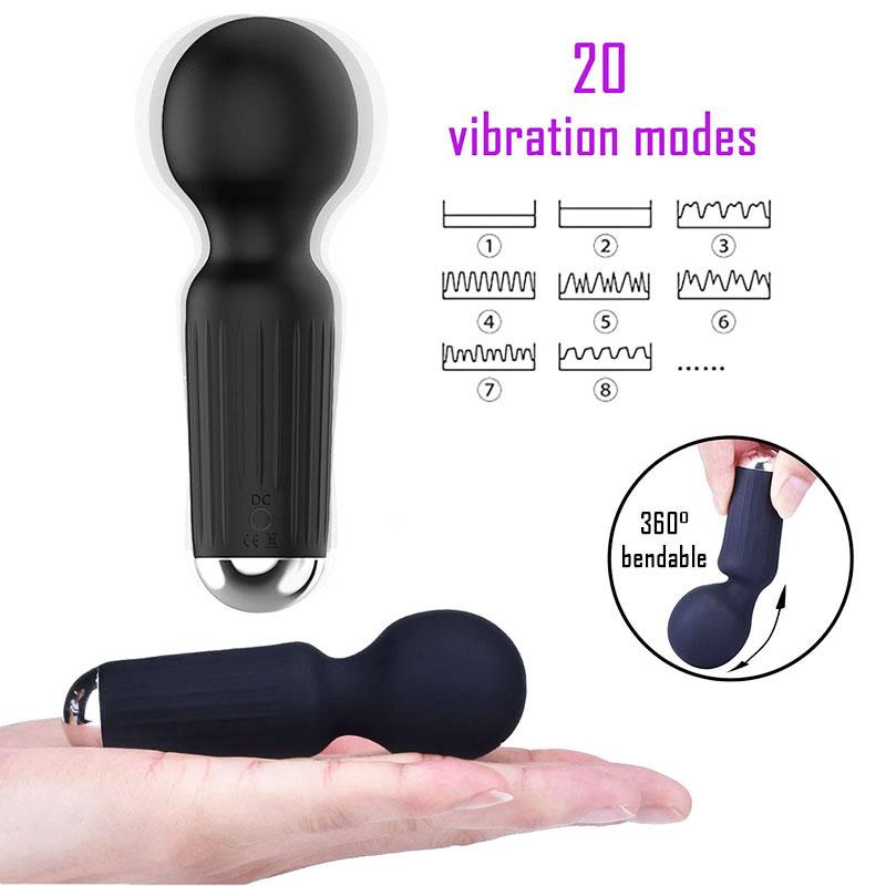 Bossoftoys - 22-00042 - Mini Massager vibrator - 20 Functions - Silicone - 11 cm -  dia 3,7 cm - Rechargeable - attractive Colour windowbox - Black