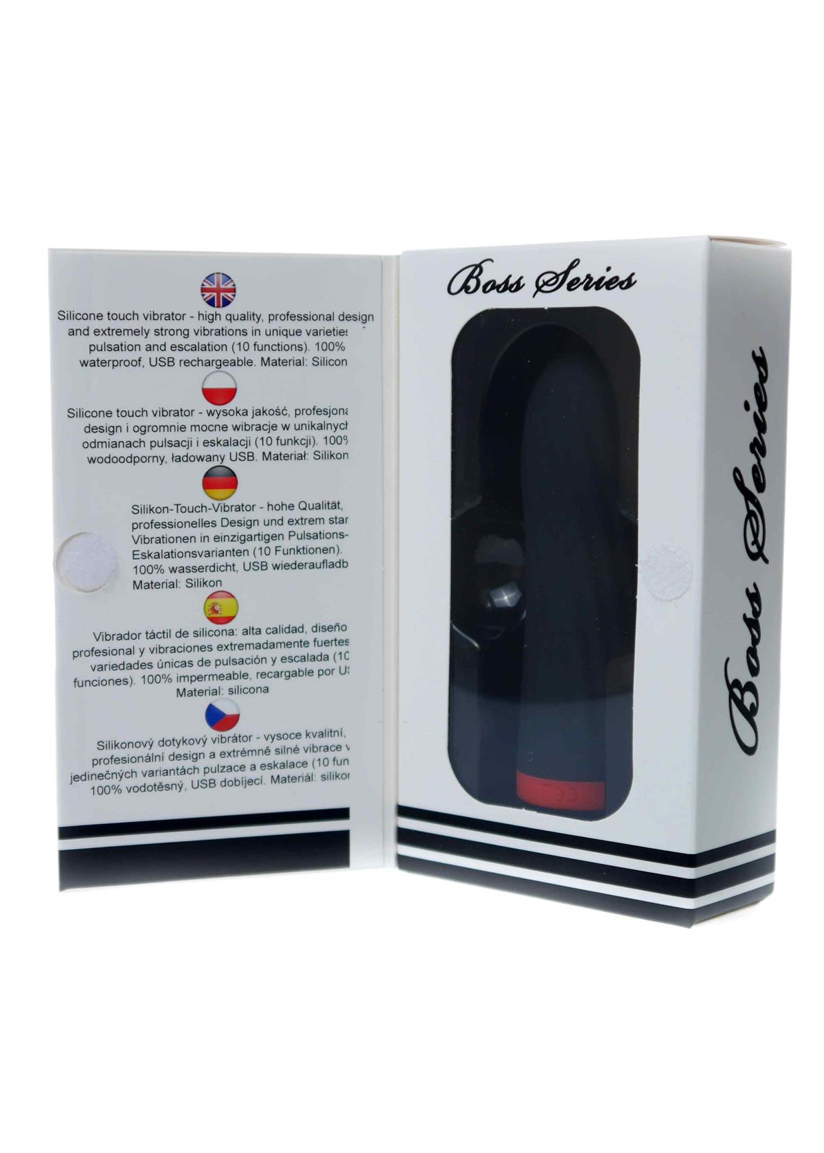Bossoftoys - 22-00044 - Silicone touch vibrator - 10 Functions - Silicone - 8,5 cm - dia 2,5 cm - Rechargeable - attractive Colour windowbox - Black