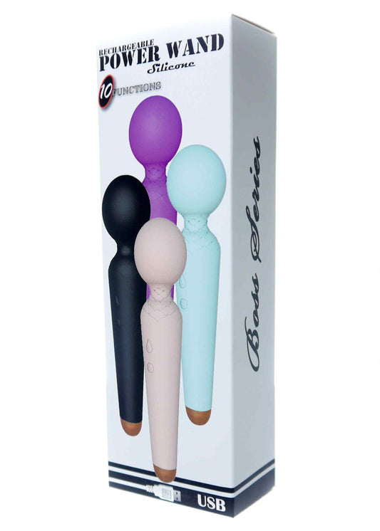 Boysoftoys - 22-00050 - Power wand Massager vibrator - 10 Functions - Silicone - 19,5 cm -  dia 4 cm - Rechargeable - attractive Colour windowbox - Purple