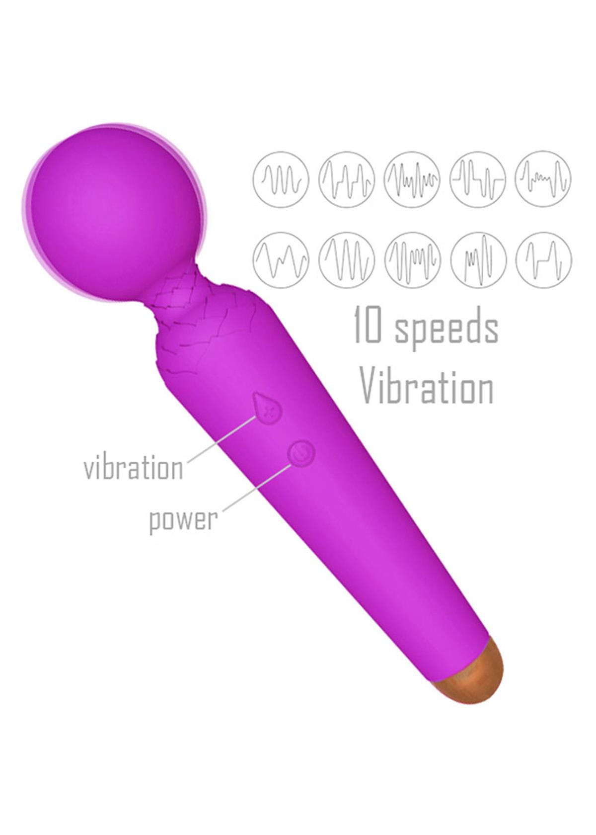 Bossoftoys - 22-00050 - Power wand Massager vibrator - 10 Functions - Silicone - 19,5 cm -  dia 4 cm - Rechargeable - attractive Colour windowbox - Purple