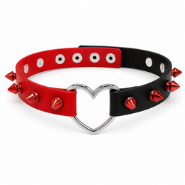 Kinky Pleasure - T176 - Choker Heart Extreme With Spikes in Red With Black
