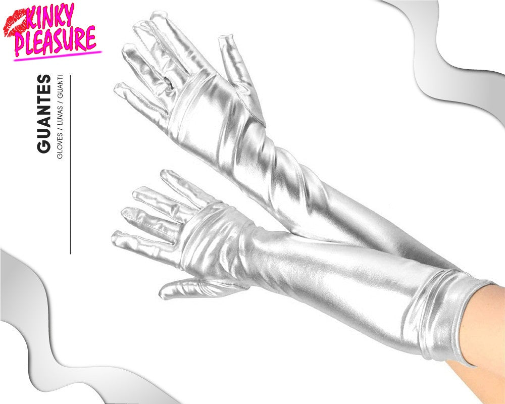 Kinky Pleasure - PL076 - Hand Gloves Long Wettlook - Zilver