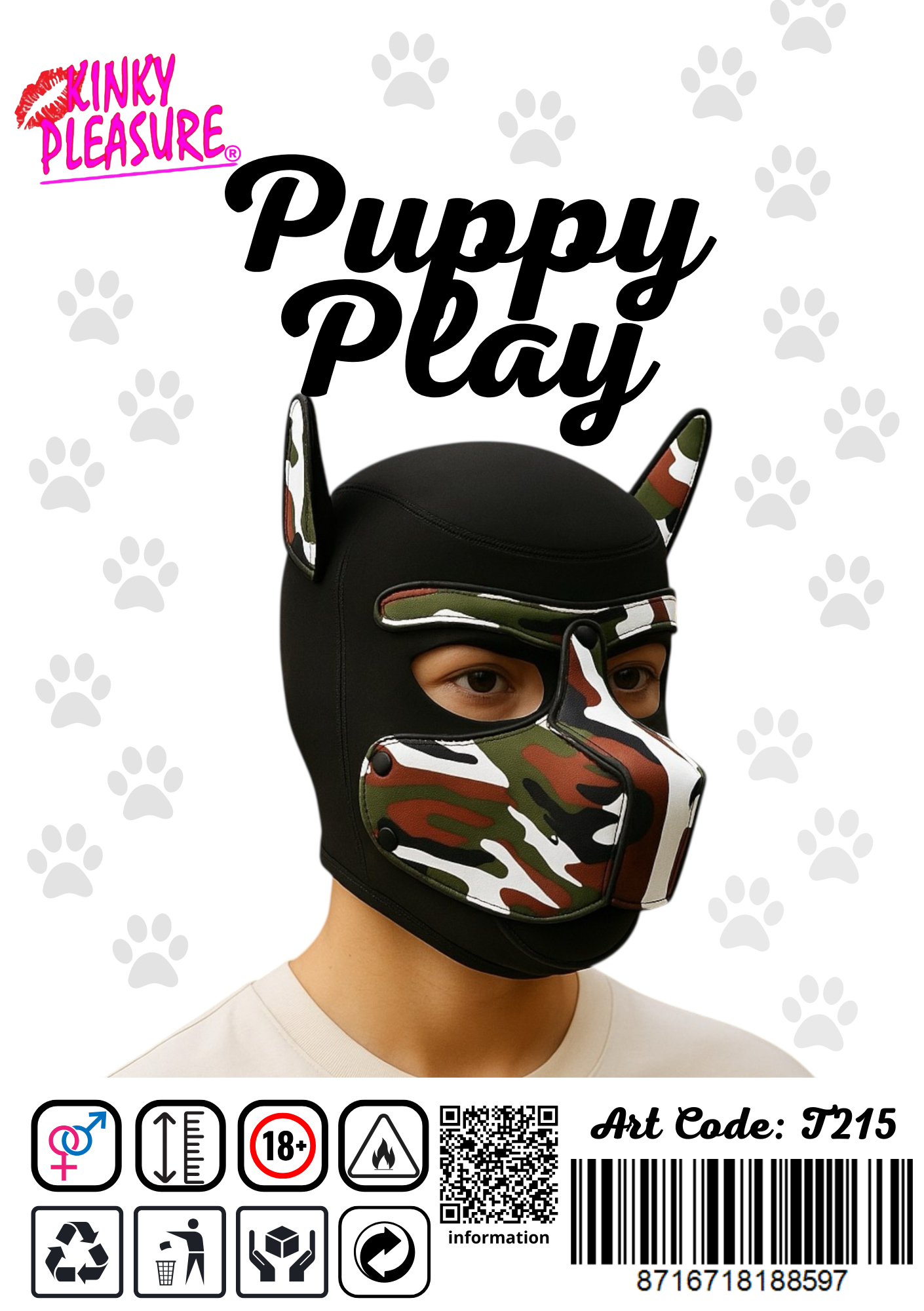Kinky Pleasure - T215 - BDSM - Dog Mask - Camo Black