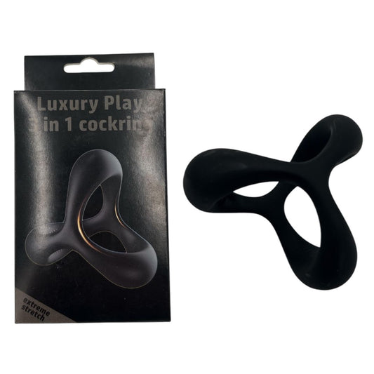 Luxury Play - LP07 - Cockring - Elastic - Stretch - 3 Part Ring - Silicone - Black