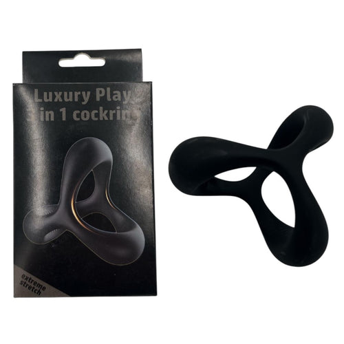 Luxury Play - LP07 - Cockring - Elastic - Stretch - 3 Part Ring - Silicone - Black