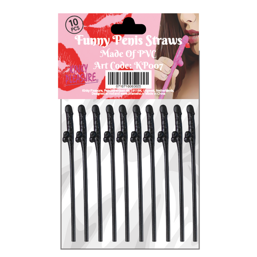 Kinky Pleasure - KP007 - Penis Straws - 10pcs - Black - New Package