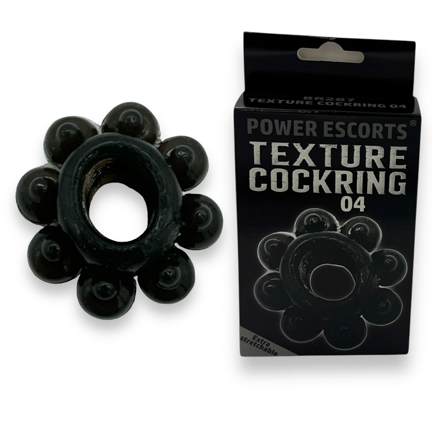 Power Escorts - BR287 - Texture Cockring 04 - Black - Extra Stretchable