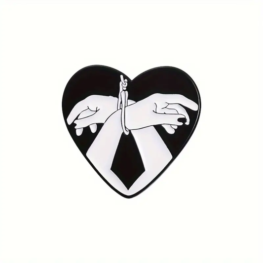 Kinky Pleasure – KPB082 –  Metal Pin -  Bound by Love - Black Heart with Bound Hands