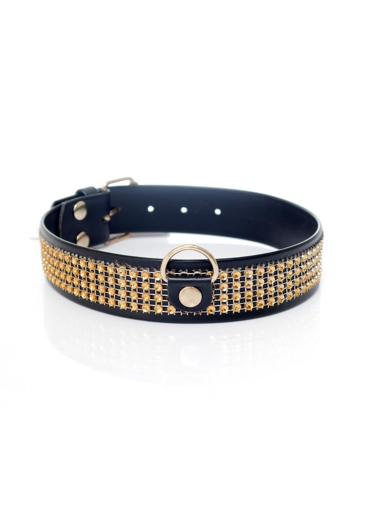 Boysoftoys - 33-00102 - Collar With Studs 3 Cm- Big - Gold - Diamonds