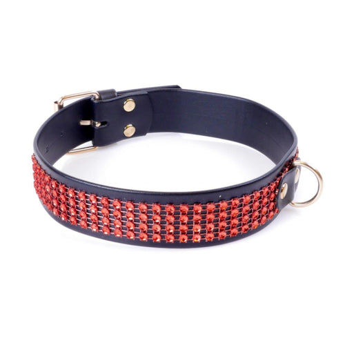 Boysoftoys - 33-00110 - Fetish Collar Red with stones - 3 cm width - Red line adjustable - easy to hang - with product tag /barcode