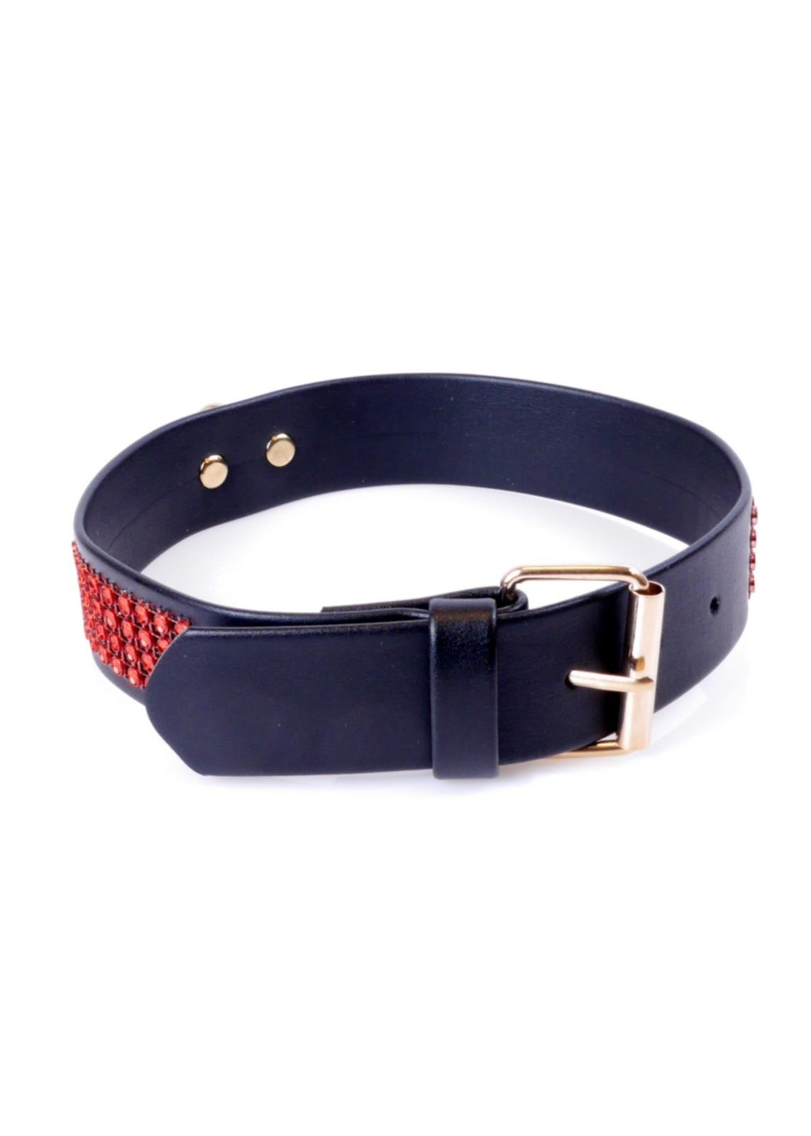 Bossoftoys - 33-00110 - Fetish Collar Red with stones - 3 cm width - Red line adjustable - easy to hang - with product tag /barcode