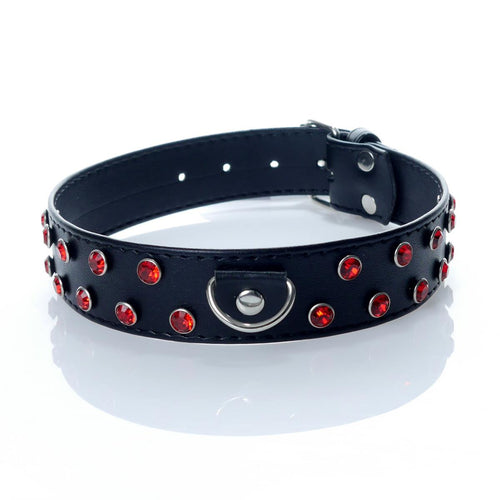 Boysoftoys - 33-00122 - Fetish Collar Red with stones - 3 cm width - Red line adjustable - easy to hang - with product tag /barcode