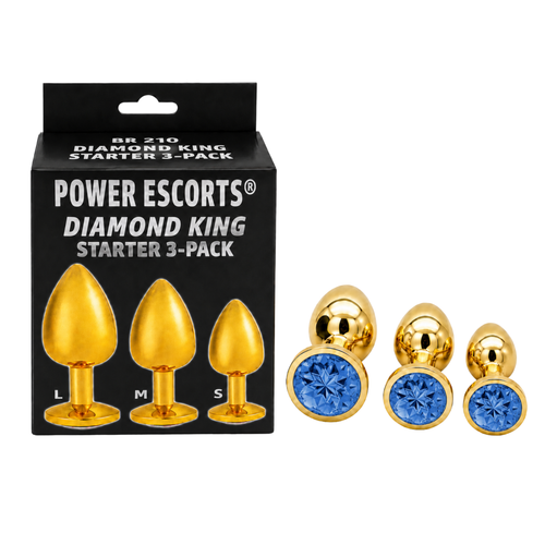 Power Escorts - BR210 Darkblue - Diamond King Gold Anal Plug Dark blue Stone Starter 3-Pack - S, M & L