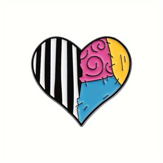 Kinky Pleasure – KPB084 –  Metal Pin -  Kinky Pleasure – KPB084 – Stitched Love  – Patchwork Heart in Bold Colors