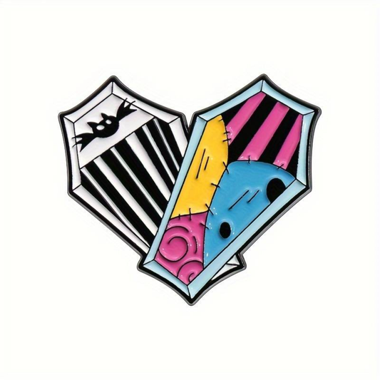 Kinky Pleasure – KPB086 – Metal Pin – Till Death Unites Us – Coffin-Shaped Patchwork Duo