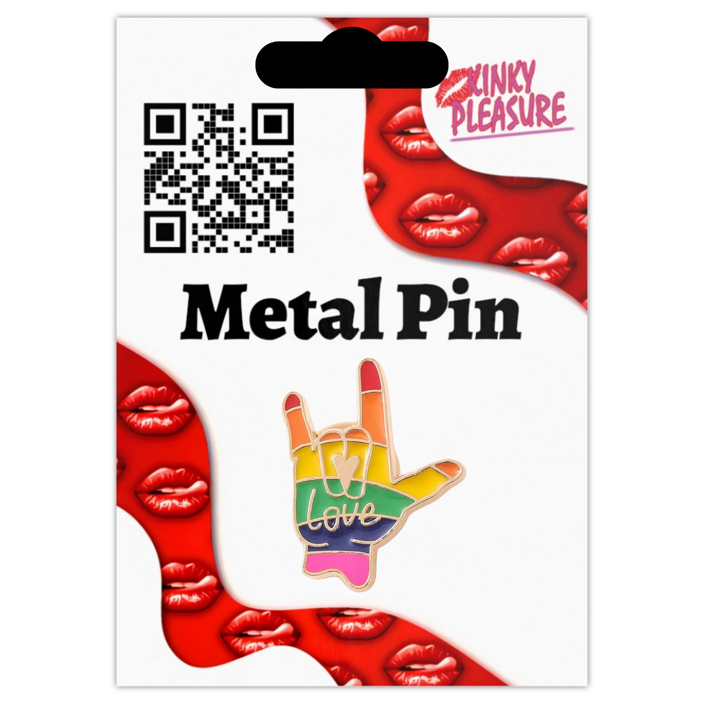 Kinky Pleasure - KPB026 - Badge / Pin - Hand Sing Love - Gold