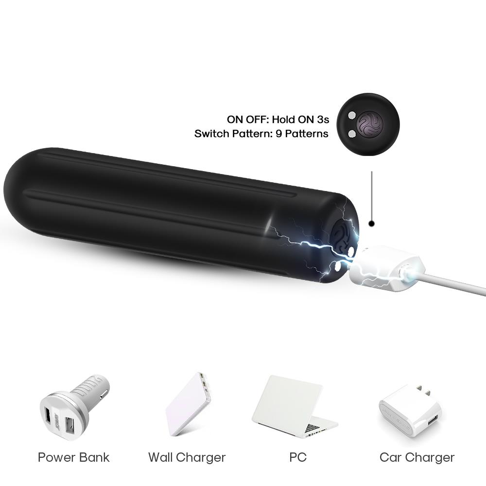 Bossoftoys - 52-00004-1 - Powerful Rock Bullet - USB rechargeable - 9 vibration modes - mat black
