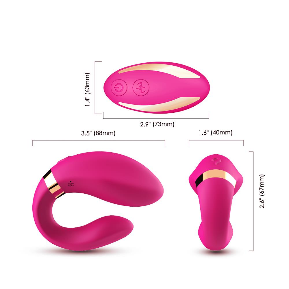 Bossoftoys - 52-00030 - Lesbian couple vibrator - Crescent light pink - 100% waterproof - 9 vibration modes - USB rechargeable