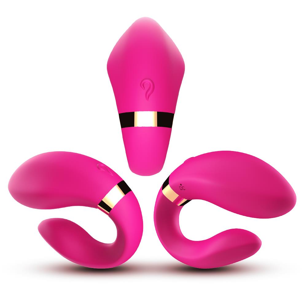 Bossoftoys - 52-00030 - Lesbian couple vibrator - Crescent light pink - 100% waterproof - 9 vibration modes - USB rechargeable
