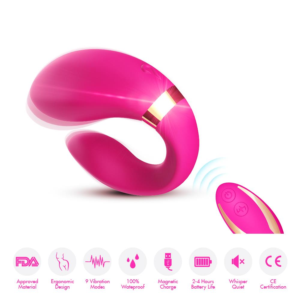 Bossoftoys - 52-00030 - Lesbian couple vibrator - Crescent light pink - 100% waterproof - 9 vibration modes - USB rechargeable