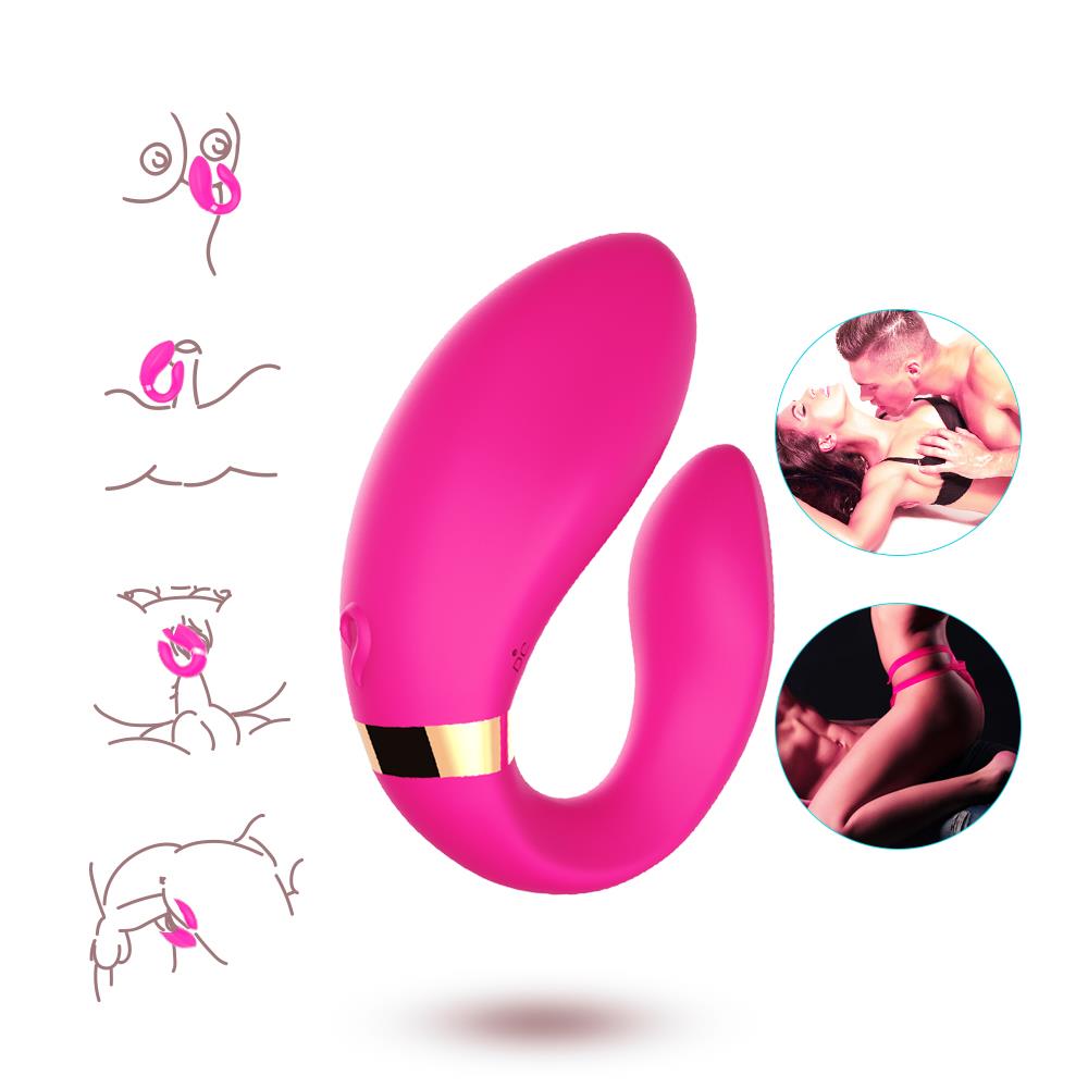 Bossoftoys - 52-00030 - Lesbian couple vibrator - Crescent light pink - 100% waterproof - 9 vibration modes - USB rechargeable